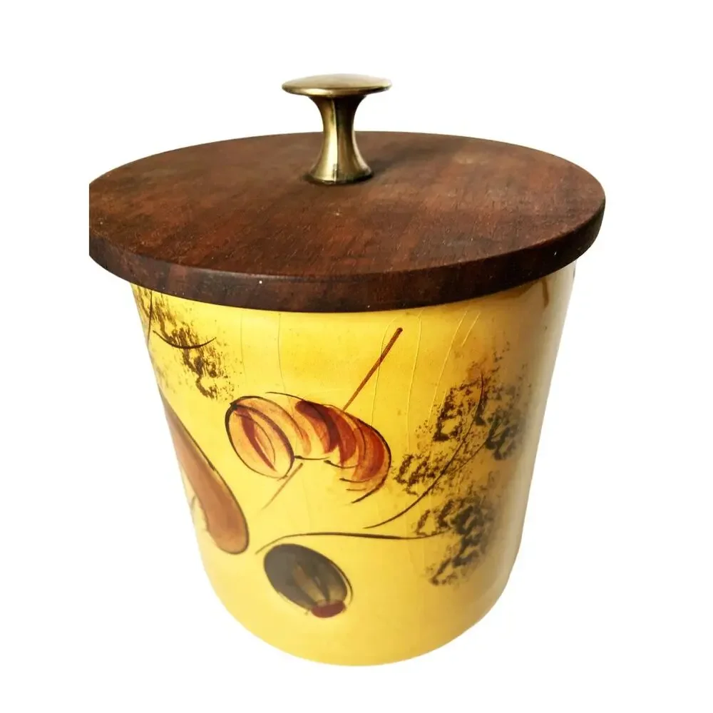 Vintage 70s Mushroom Glass Jar with Wooden Lid